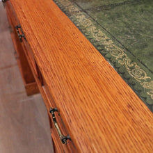 Load image into Gallery viewer, x SOLD Antique English Oak and Leather Twin Pedestal Office Desk with Nine Drawers and Brass Handles. B12073