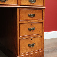 Load image into Gallery viewer, x SOLD Antique English Oak and Leather Twin Pedestal Office Desk with Nine Drawers and Brass Handles. B12073