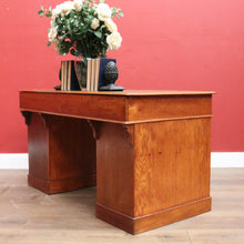 Load image into Gallery viewer, x SOLD Antique English Oak and Leather Twin Pedestal Office Desk with Nine Drawers and Brass Handles. B12073