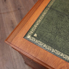 Load image into Gallery viewer, x SOLD Antique English Oak and Leather Twin Pedestal Office Desk with Nine Drawers and Brass Handles. B12073