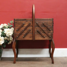 Load image into Gallery viewer, French Oak Sewing Caddy – Scissor-Action, Six Compartments, Carry Handle. B11876