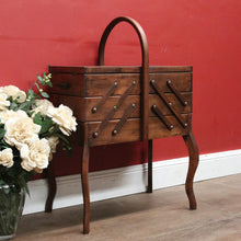 Load image into Gallery viewer, French Oak Sewing Caddy – Scissor-Action, Six Compartments, Carry Handle. B11876