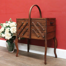 Load image into Gallery viewer, French Oak Sewing Caddy – Scissor-Action, Six Compartments, Carry Handle. B11876