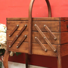 Load image into Gallery viewer, French Oak Sewing Caddy – Scissor-Action, Six Compartments, Carry Handle. B11876