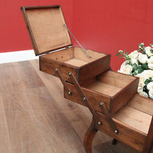 Load image into Gallery viewer, French Oak Sewing Caddy – Scissor-Action, Six Compartments, Carry Handle. B11876