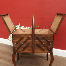 Load image into Gallery viewer, French Oak Sewing Caddy – Scissor-Action, Six Compartments, Carry Handle. B11876