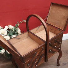 Load image into Gallery viewer, French Oak Sewing Caddy – Scissor-Action, Six Compartments, Carry Handle. B11876