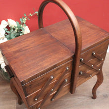 Load image into Gallery viewer, French Oak Sewing Caddy – Scissor-Action, Six Compartments, Carry Handle. B11876