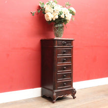 Load image into Gallery viewer, x SOLD French Rosewood Lingerie Chest Tall Narrow Drawer Cabinet Oak Lined. B12917