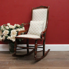 Load image into Gallery viewer, Vintage English Mahogany, Cream fabric with rose Floral detail Lades Rocking Chair. B12078