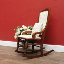 Load image into Gallery viewer, Vintage English Mahogany, Cream fabric with rose Floral detail Lades Rocking Chair. B12078