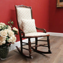 Load image into Gallery viewer, Vintage English Mahogany, Cream fabric with rose Floral detail Lades Rocking Chair. B12078