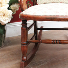 Load image into Gallery viewer, Vintage English Mahogany, Cream fabric with rose Floral detail Lades Rocking Chair. B12078