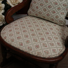 Load image into Gallery viewer, Vintage English Mahogany, Cream fabric with rose Floral detail Lades Rocking Chair. B12078