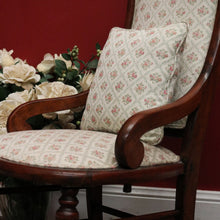 Load image into Gallery viewer, Vintage English Mahogany, Cream fabric with rose Floral detail Lades Rocking Chair. B12078