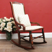 Load image into Gallery viewer, Vintage English Mahogany, Cream fabric with rose Floral detail Lades Rocking Chair. B12078