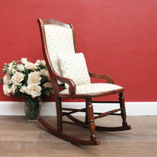 Load image into Gallery viewer, Vintage English Mahogany, Cream fabric with rose Floral detail Lades Rocking Chair. B12078