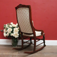Load image into Gallery viewer, Vintage English Mahogany, Cream fabric with rose Floral detail Lades Rocking Chair. B12078