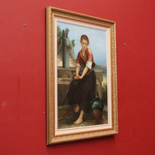 Load image into Gallery viewer, Framed Oil on Board, European Girl Sitting at the Well, Signed to the bottom right. B12070