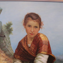 Load image into Gallery viewer, Framed Oil on Board, European Girl Sitting at the Well, Signed to the bottom right. B12070