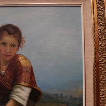 Load image into Gallery viewer, Framed Oil on Board, European Girl Sitting at the Well, Signed to the bottom right. B12070