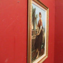 Load image into Gallery viewer, Framed Oil on Board, European Girl Sitting at the Well, Signed to the bottom right. B12070