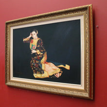 Load image into Gallery viewer, x SOLD Oil on Board Chinese Woman with a Fan, in a gilt gold-coloured Frame. Chinese Girl. Signed May Lin.B12069