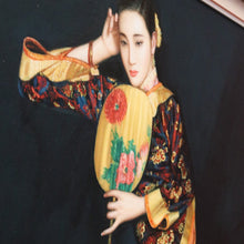 Load image into Gallery viewer, x SOLD Oil on Board Chinese Woman with a Fan, in a gilt gold-coloured Frame. Chinese Girl. Signed May Lin.B12069