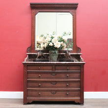 Load image into Gallery viewer, Antique French Oak Marble Top Dressing Table Chest with Mirror. B12916