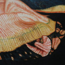 Load image into Gallery viewer, x SOLD Oil on Board Chinese Woman with a Fan, in a gilt gold-coloured Frame. Chinese Girl. Signed May Lin.B12069