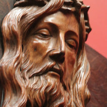 Load image into Gallery viewer, Vintage French Oak Crucifix with Christ’s Face by J. Coris – Carved Wall Cross. B12404