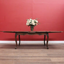 Load image into Gallery viewer, x SOLD Antique French Oak Parquetry Top Dining Table with Extension Leaves & Scroll Feet. B12492