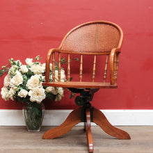 Load image into Gallery viewer, Antique English Oak Bentwood Office Chair Cane Seat Swivel Tilt Adjustable. B12948