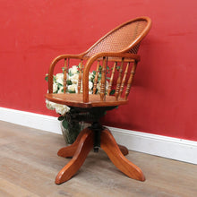 Load image into Gallery viewer, Antique English Oak Bentwood Office Chair Cane Seat Swivel Tilt Adjustable. B12948