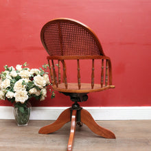 Load image into Gallery viewer, Antique English Oak Bentwood Office Chair Cane Seat Swivel Tilt Adjustable. B12948