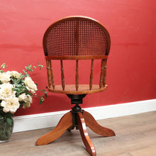 Load image into Gallery viewer, Antique English Oak Bentwood Office Chair Cane Seat Swivel Tilt Adjustable. B12948