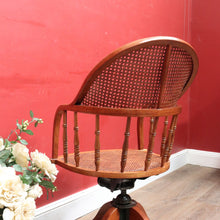 Load image into Gallery viewer, Antique English Oak Bentwood Office Chair Cane Seat Swivel Tilt Adjustable. B12948