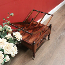 Load image into Gallery viewer, Antique English Mahogany Music Canterbury – X-Frame Dividers, Drawer & Brass Castors. B12539