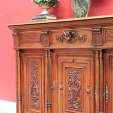 Load image into Gallery viewer, Antique French Walnut Three Door Sideboard Carved Detail Brass Escutcheons. B12926