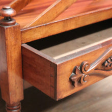 Load image into Gallery viewer, Antique English Mahogany Music Canterbury – X-Frame Dividers, Drawer & Brass Castors. B12539