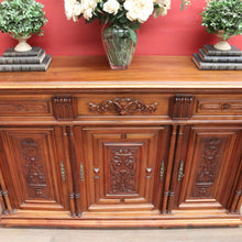 Load image into Gallery viewer, Antique French Walnut Three Door Sideboard Carved Detail Brass Escutcheons. B12926