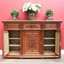 Load image into Gallery viewer, Antique French Walnut Three Door Sideboard Carved Detail Brass Escutcheons. B12926
