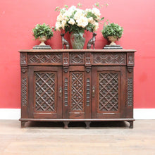 Load image into Gallery viewer, Antique French Oak Gothic Revival Sideboard c1850s Carved Panels. B12779