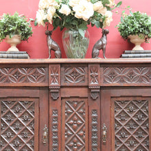 Load image into Gallery viewer, Antique French Oak Gothic Revival Sideboard c1850s Carved Panels. B12779