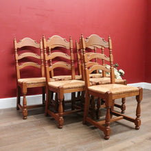 Load image into Gallery viewer, x SOLD Set of Six (6) Vintage French Oak Dining or Kitchen Chairs with Rush Seats. B12042