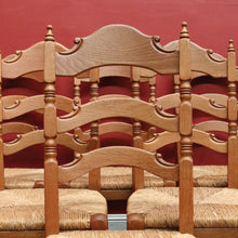 Load image into Gallery viewer, x SOLD Set of Six (6) Vintage French Oak Dining or Kitchen Chairs with Rush Seats. B12042