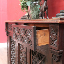 Load image into Gallery viewer, Antique French Oak Gothic Revival Sideboard c1850s Carved Panels. B12779