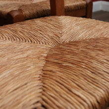 Load image into Gallery viewer, x SOLD Set of Six (6) Vintage French Oak Dining or Kitchen Chairs with Rush Seats. B12042