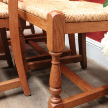 Load image into Gallery viewer, x SOLD Set of Six (6) Vintage French Oak Dining or Kitchen Chairs with Rush Seats. B12042