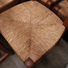 Load image into Gallery viewer, x SOLD Set of Six (6) Vintage French Oak Dining or Kitchen Chairs with Rush Seats. B12042